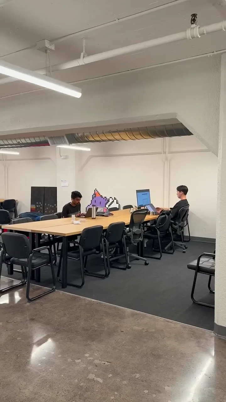 two people working at a long desk with an external monitor at hippo campus, san francisco
